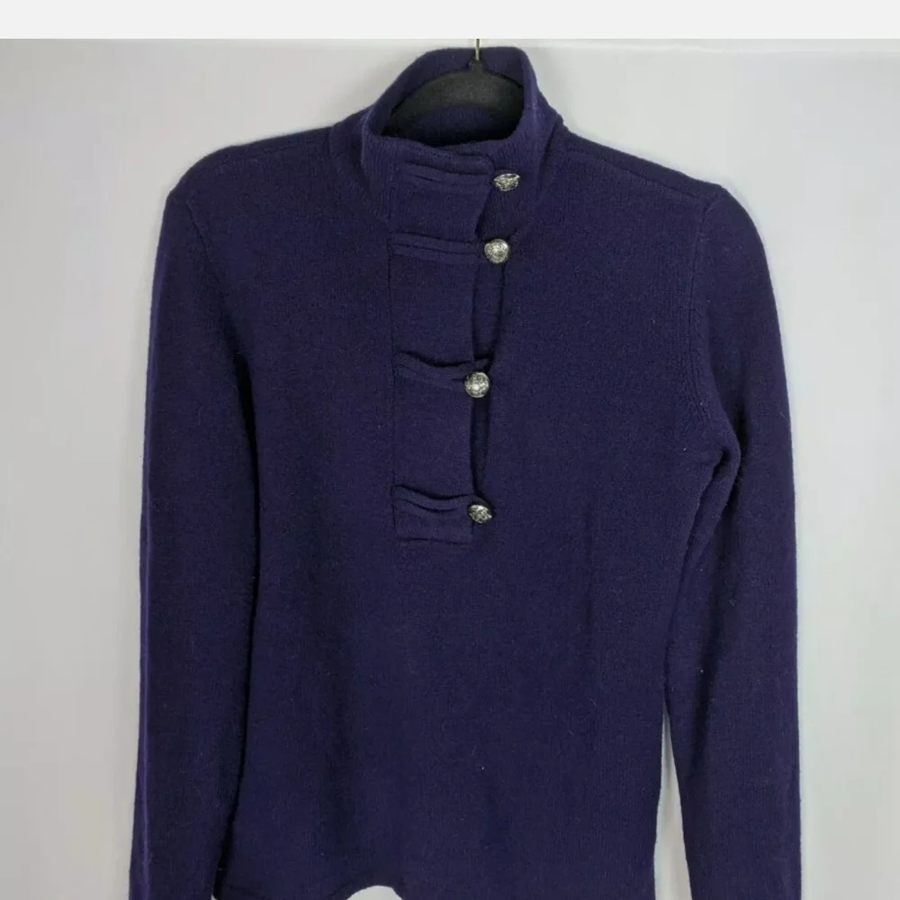 100% Lambswool Lauren Ralph Lauren Button Shawl Sweater Sweatshirt Knit Top - Picture 3 of 5